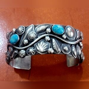 Ronnie Willie Signed Navajo Turquoise Cuff
